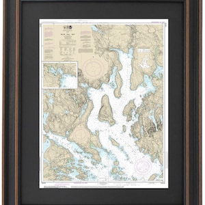 Framed Nautical Chart 13316 - Blue Hill Bay, Maine. NOAA 13316. Handmade in the USA.