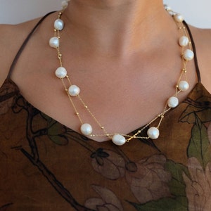 Elegant Baroque Natual Freshwater Tin Cup Pearl Choker Necklace