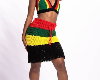 jamaican flag mesh dress Jamaican Open Mesh Cover up Dress/ V Neck/ Tri Color Dress/ READY TO SHIP