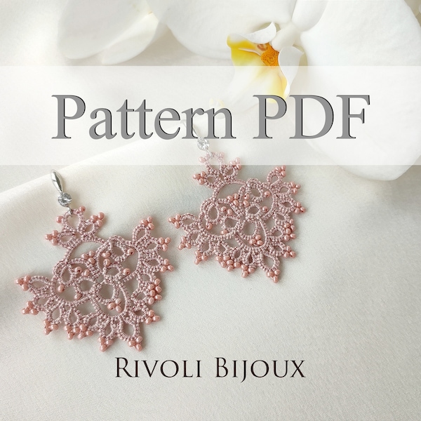 Original Lace Earrings Pattern "Little Bat", Shuttle tatting pattern, Tatting PDF pattern, Frivolite