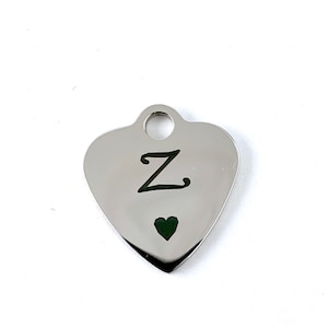 Initial Heart Charm, Stainless Steel Engraved Charm,Laser Engraved, 001