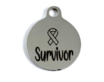 Cancer Survivor,  Cancer Charms, Engraved Charms, Custom Charms, Round Charm, Stainless Steel Charm, Laser Engraved, Bella Charm Shop