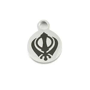 19mm Small Round, Khanda Charm, Sikh Religion Logo Round Charm, Religion  Logo Charm, Custom Charm, Stainless Steel Engraved Charm,