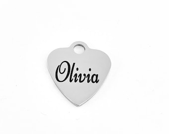 Name Charm, Laser gravierte Charm, Edelstahl gravierte Charm, Laser gravierte, Silber Charm