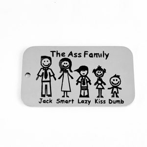 The Ass Family, targhetta di famiglia, figura di famiglia, targhetta in acciaio, targhetta per cani, Toronto, Ontario, Canada