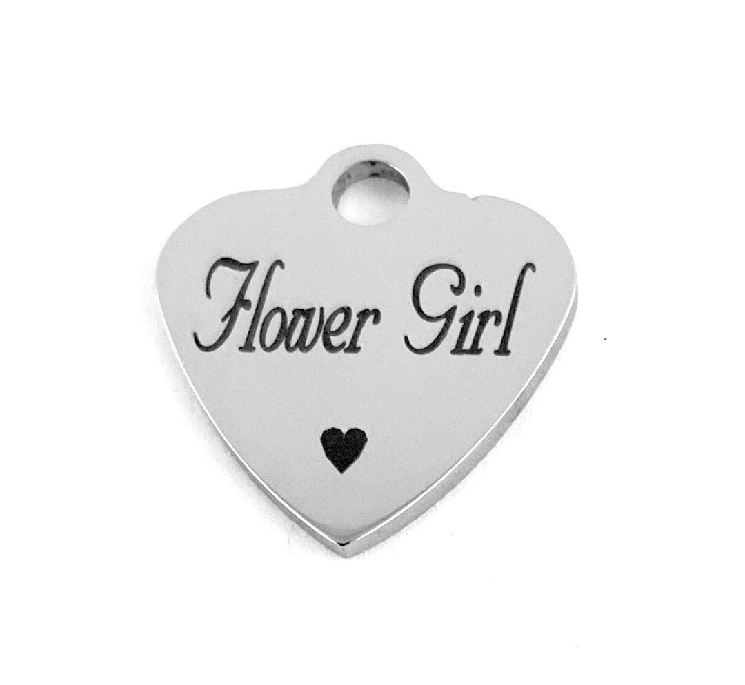 Flower Girl Heart Charm With Heart Symbol Engraved Charm Etsy Canada