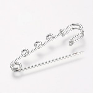 Safety Pin with Loop, Charm Pin, Safety Pin for Charms, Rhodium Pin, 3 loop - 2 Pc, Toronto Supplier, Safety Pin Charm Holder