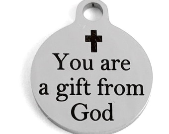 Eres un regalo de DIOS Encanto, Encanto redondo, Encanto de plata/oro/oro rosa, Encanto grabado en acero inoxidable, Grabado con láser