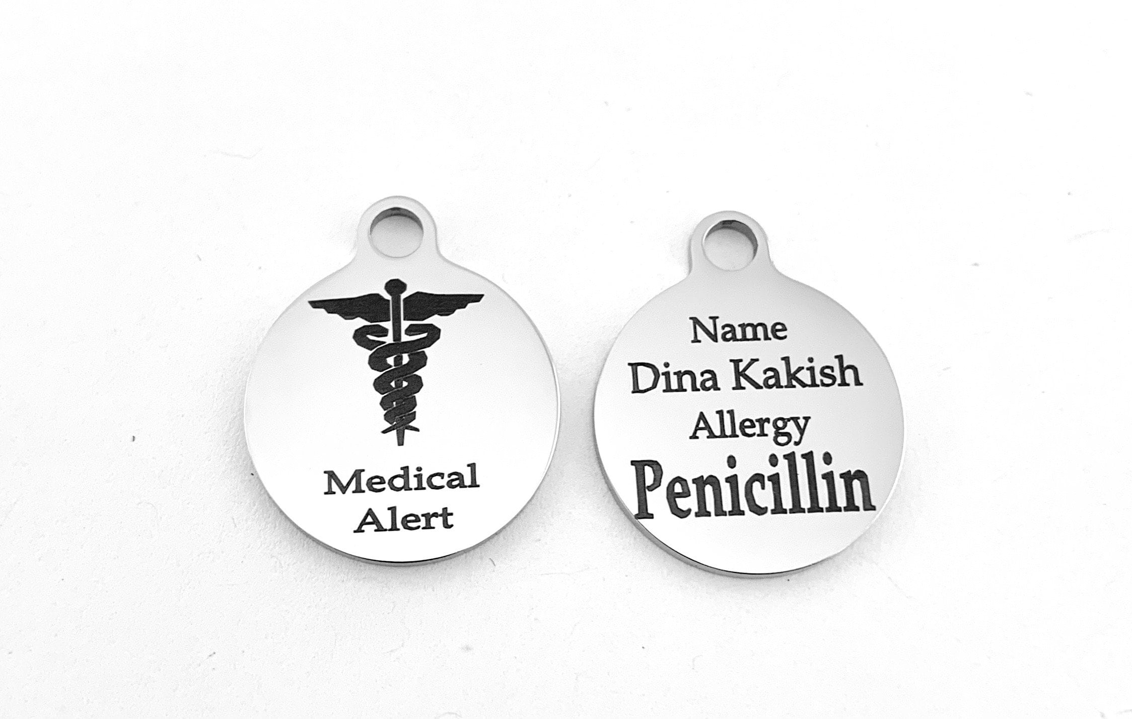 2 Sided Engraved Medical Alert Charm Laser Engraved Charm Etsy