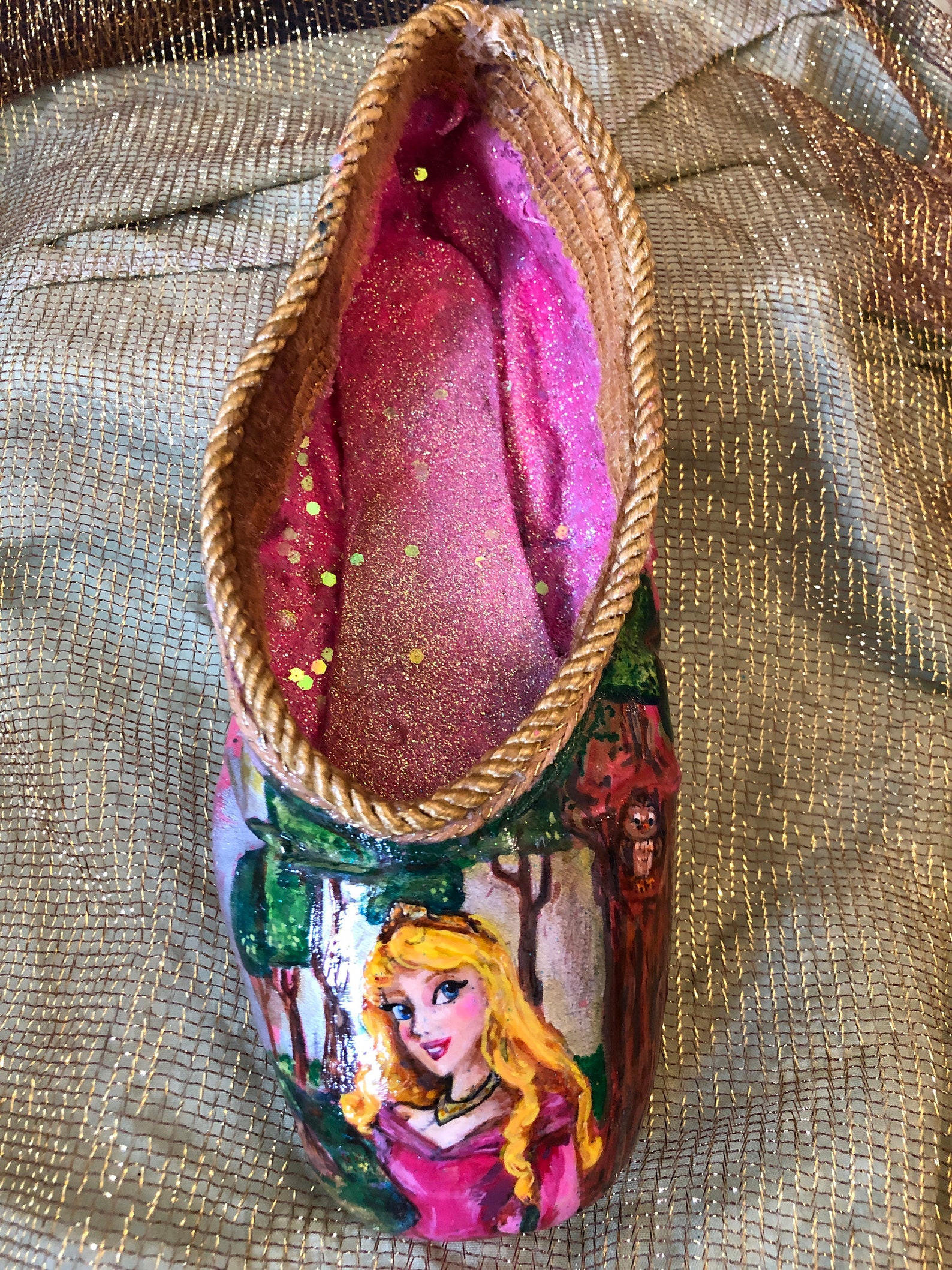 hand painted sleeping beauty ballet piont shoe