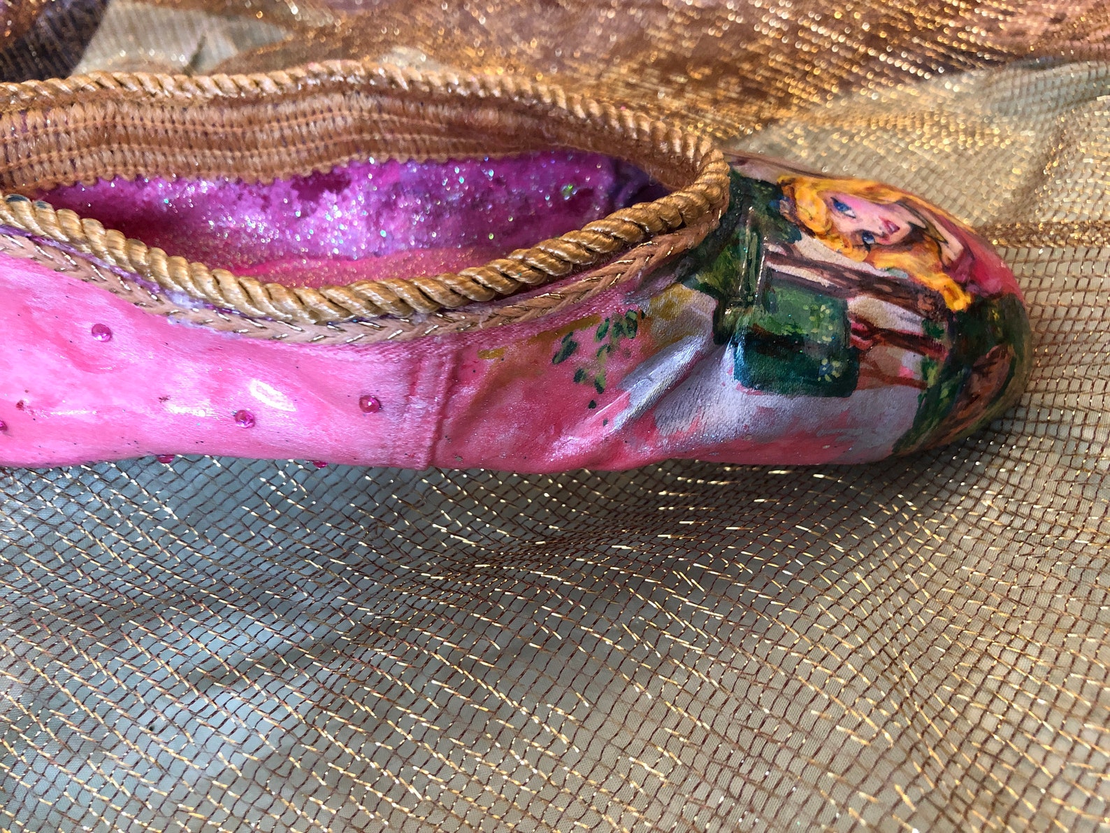 hand painted sleeping beauty ballet piont shoe