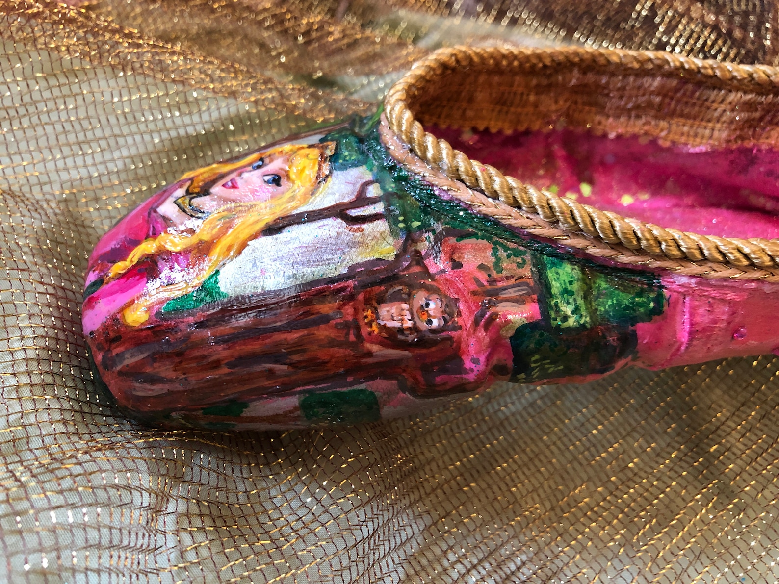 hand painted sleeping beauty ballet piont shoe