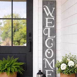 Large Vertical Welcome Sign, Front Door Sign, Porch Leaner, Rustic Wood Welcome Sign, Housewarming Gift, Brown, Black, Gray or White