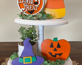 Halloween Tiered Decorative Tray Wood Sign Bundle, 3D double layered display, Farmhouse Decor, Fall Seasonal Signs, Trick or Treat
