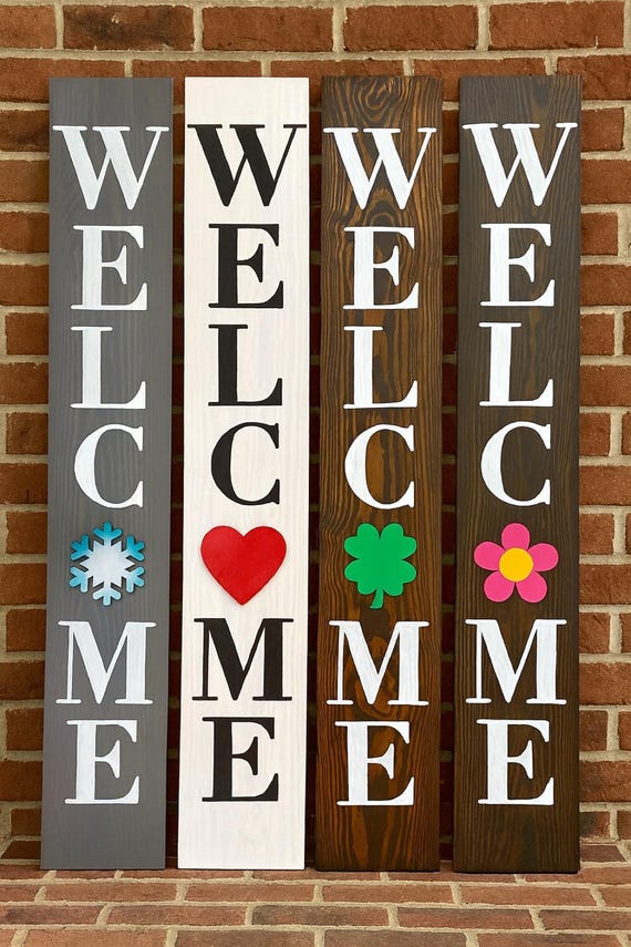 Wood WELCOME Sign, Interchangeable O Attachment Pieces, Large