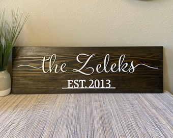 Custom Last Name Wood Sign, Established Sign, Personalized Wedding or Anniversary Gift, Family Name Sign, Brown, Black, Gray or White