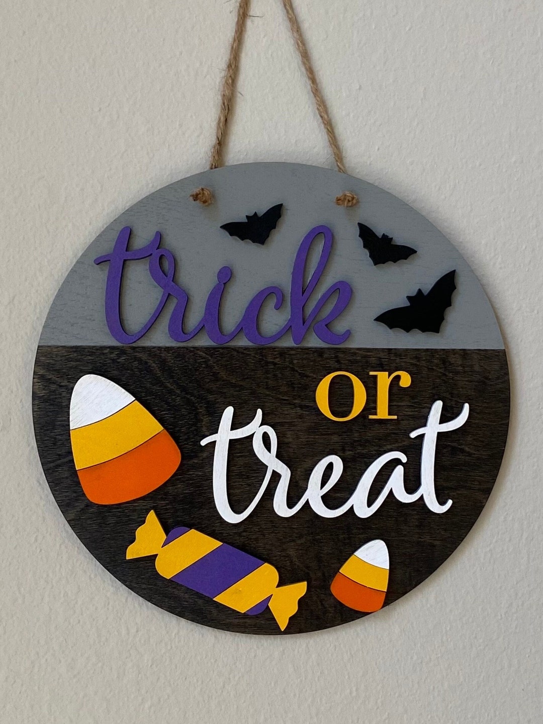 Trick or Treat Door Hanger Wreath With Bats & Candy Corn, Halloween ...