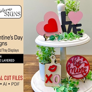 Digital Valentine’s Day Pieces for Tiered Tray Display, Glowforge Laser Cut File, SVG, February Designs , DIY Craft Projects