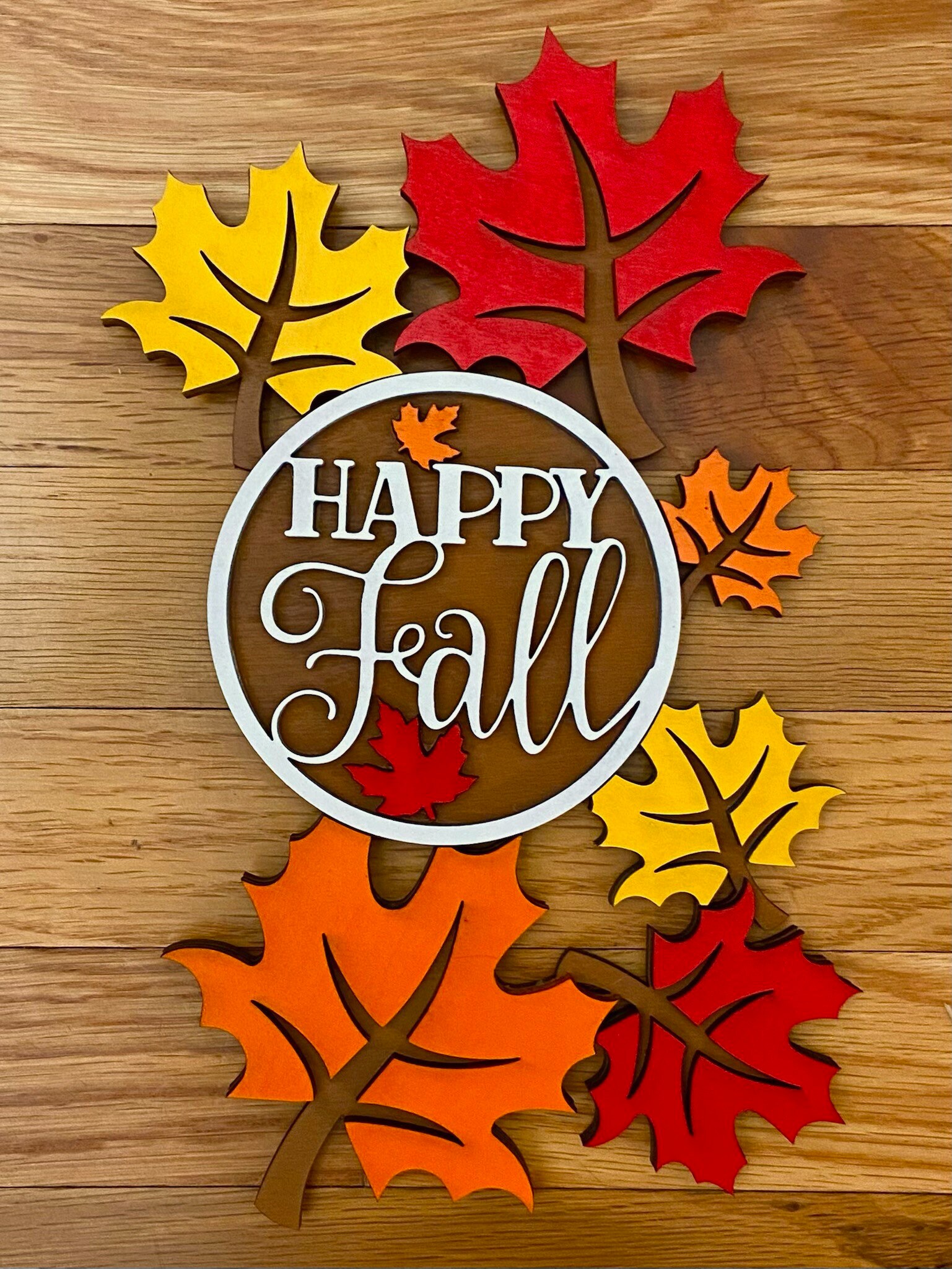 Happy Fall Attachment Piece for Interchangeable Address Plaque, Fall Leaves Wood Cutout, Double Layered 3D Inserts, Housewarming Sign