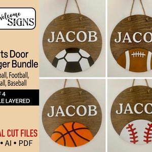 Bundel digitale sportdeurhanger, Glowforge lasergesneden klaar bestand, SVG, decor kinderkamer, babynaambordje, ambachtelijke doe-het-zelfprojecten voor beginners