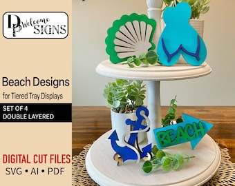 Digital Beach / Ocean Pieces for Tiered Tray Display, Glowforge Laser Cut File, SVG, Summer Decor, DIY Craft Projects