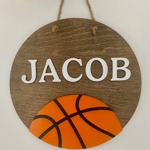 Personalized Basketball Sign for Baby Boy Nursery Decor, Round Custom Name Sign for Kids Room, Door Hanger, Custom Shower Gift, 3D sign