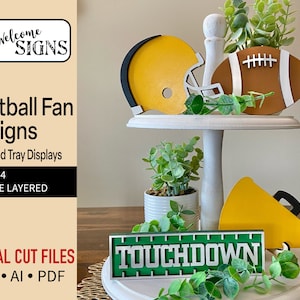 Digital Football pieces for Tiered Tray Display Bundle, Glowforge Laser Cut Ready File, SVG, DIY, Touchdown, Helmet, Megaphone, Sports Fan