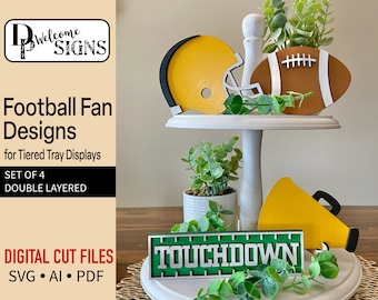 Digital Football pieces for Tiered Tray Display Bundle, Glowforge Laser Cut Ready File, SVG, DIY, Touchdown, Helmet, Megaphone, Sports Fan