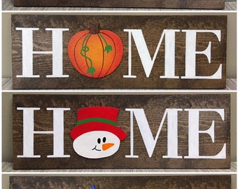 Interchangeable O Home Sign, Wood Wall Sign, Mantle Sign, Countertop Sign, Interchangeable Welcome Sign, Housewarming Gift, Seasonal Decor
