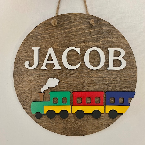 Personalized Train Sign for Baby Nursery Decor, Round Custom Name Sign for Kids Room, Door Hanger, Custom Shower Gift, 3D sign