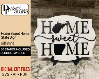 Digital State to State Sign, Home Sweet Home, Moving Gift, Long Distance Housewarming, Glowforge Laser Cut Ready File, SVG, PDF, AI Files