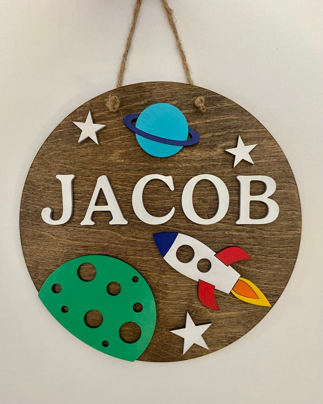 Personalized Outer Space Sign for Baby Nursery Decor, Round Custom Name ...
