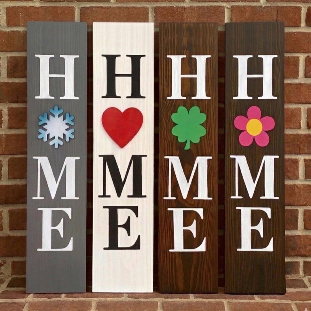 HOME Sign W/ Interchangeable O Attachment Pieces, Vertical Front