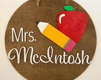 Personalized Teacher Sign, Classroom Door Hanger, Custom Name Class Sign, Custom Teacher Gift, 3D Sign, Teacher Appreciation, Back to School