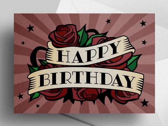 Happy Birthdayblank Greeting Card Tattoo Roses Floral Strong Etsy Happy Birthdayblank Greeting Card Tattoo Roses Floral Strong Etsy