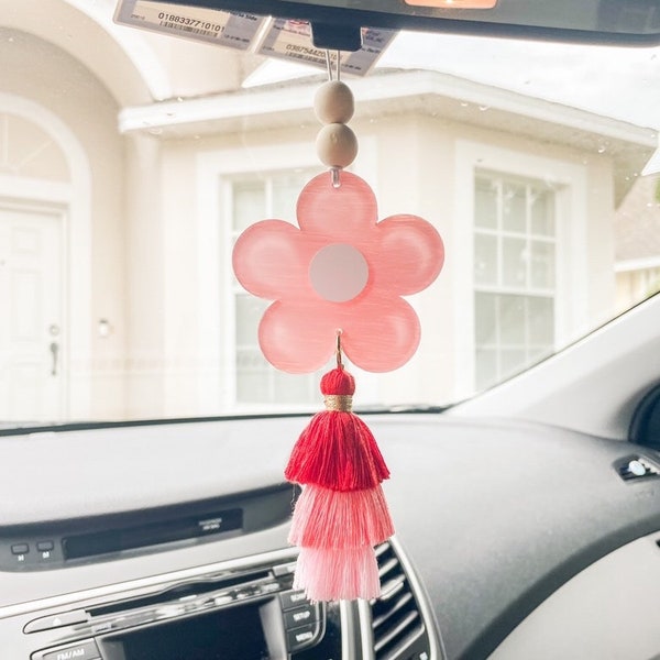 Limited Edition Daisy Car Reminder, Daisy flower Tassel Car Hanger, Acrylic Tassel Car hanger, Flower Tassel Car Charm