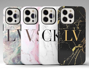 For Samsung & iPhone 14 Pro Max 13 12 11 XS XR 8 Plus 7 Se S22 Ultra S21 FE S20 Personalised Marble Phone Case Initial Monogram Name Custom