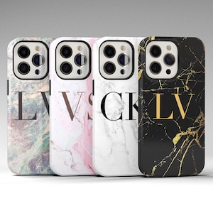 Voor Samsung & iPhone 14 Pro Max 13 12 11 XS XR 8 Plus 7 Se S22 Ultra S21 FE S20 Gepersonaliseerde marmeren telefoonhoes Initial Monogram Naam Custom