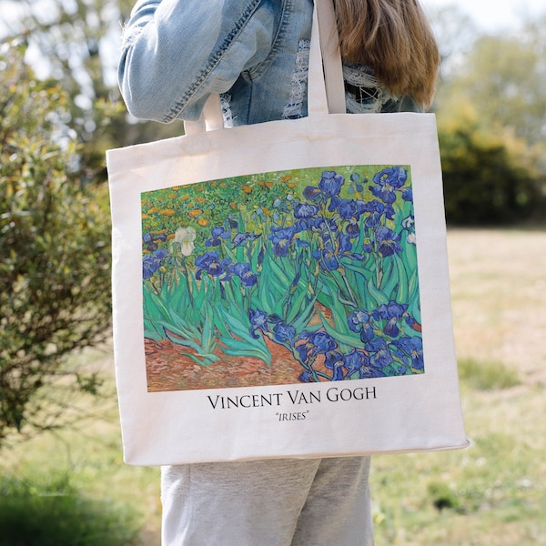 Sac fourre-tout Van Gogh "Iris" | Impression d'art sur sac fourre-tout de peinture de Vincent Van Gogh | Cabas Plante Jardin Iris Blancs