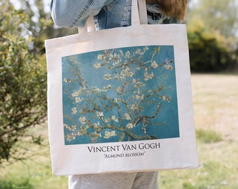 Van Gogh Tote tas "Amandelbloesem" | Kunstdruk op draagtas van schilderij van Vincent van Gogh | Boodschappentas Plantentuin Wit