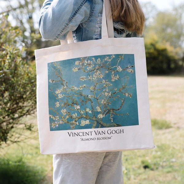 Van Gogh Tote Bag "Almond Blossom" |  Art Print on Tote Bag of Painting by Vincent Van Gogh | Shopping Bag Plant Garden White