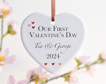 Personalised Valentine's Gift "Our First Valentine's" Heart Ornament | Ceramic Hanging Heart Love Valentines Day For Him Her Wife Husband