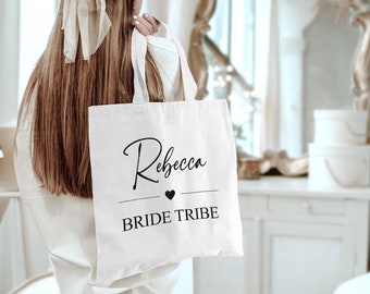 Custom Bride Tribe Tote Bag | High Quality Personalised Name Hen Do Bachelorette Party Bridesmaid Bridal Team Classy Jute Wedding Tribe