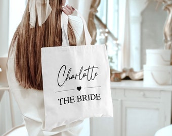 Borsa tote personalizzata per la sposa / Nome personalizzato di alta qualità Addio al nubilato Addio al nubilato Damigella d'onore Squadra nuziale Tribù di nozze di iuta di classe