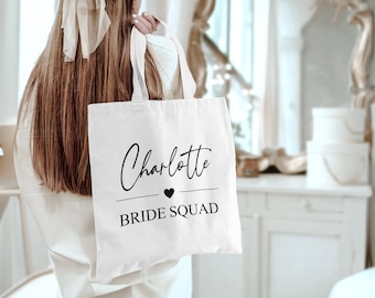 Custom 'Bride Squad' Tote Bag | High Quality Personalised Name Hen Do Bachelorette Party Bridesmaid Bridal Team Classy Jute Wedding Tribe