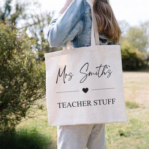 Sac fourre-tout personnalisé pour professeur |  Cadeau personnalisé pour professeur Jute Je vous remercie du présent Nom Initiales Monogramme Leaving School TA Femmes