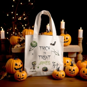 トリック・オア・トリート用のカスタムハロウィンバッグ | パーソナライズされた名前のイニシャルを追加 プレゼントギフト 子供用 不気味で怖いジャック・オー・ランタン カボチャ アクセサリー