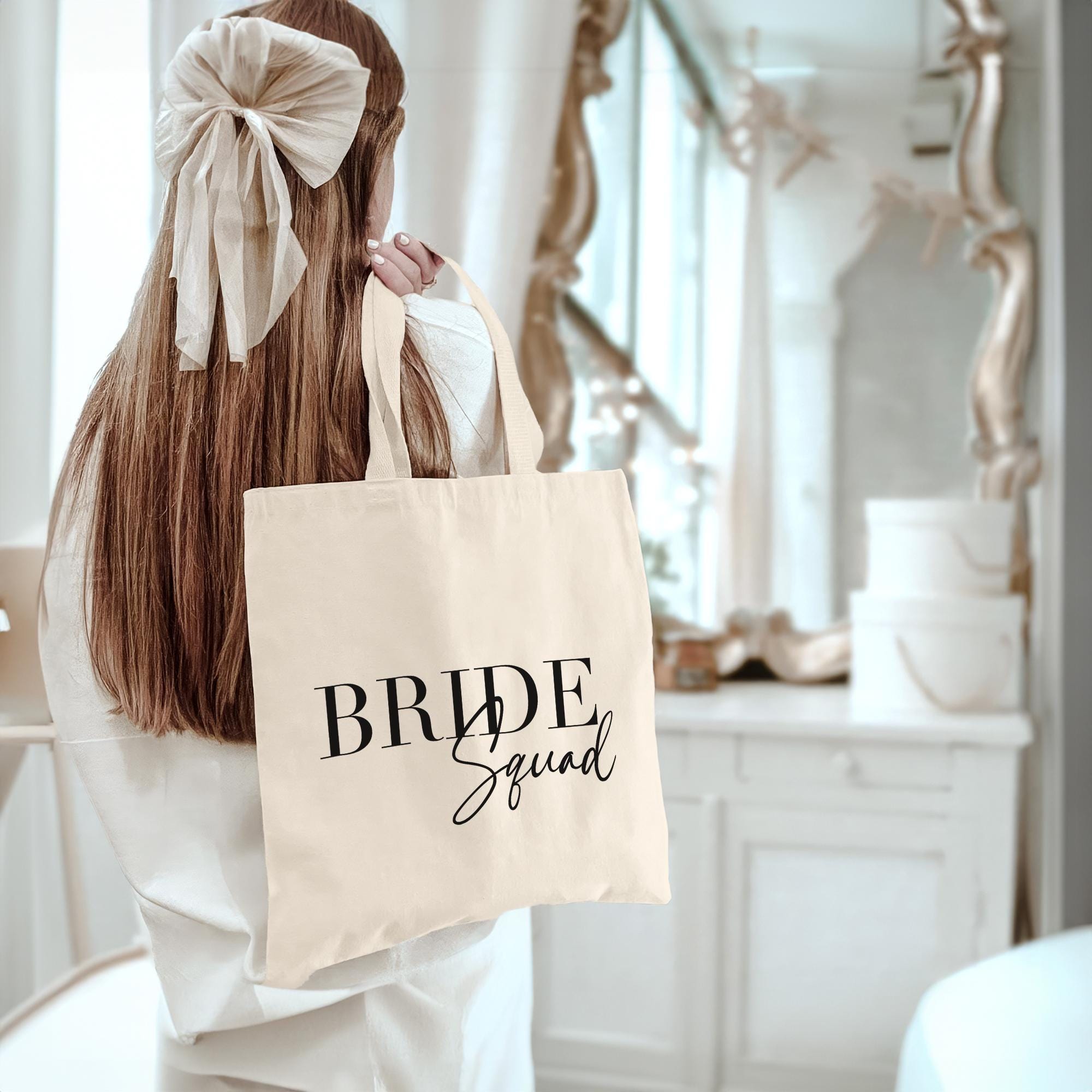 Bolsa de tela premium "Bride Squad" / Lona de alta calidad para despedidas de soltera, damas de honor, equipo nupcial, elegante despedida de soltera, yute