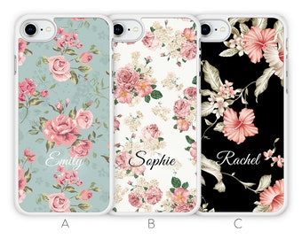 Gepersonaliseerde iPhone 8 Case iPhone 7 Case Bloemen Bloem Aangepaste Initialen Naam Rubber Zacht TPU Siliconen Wit