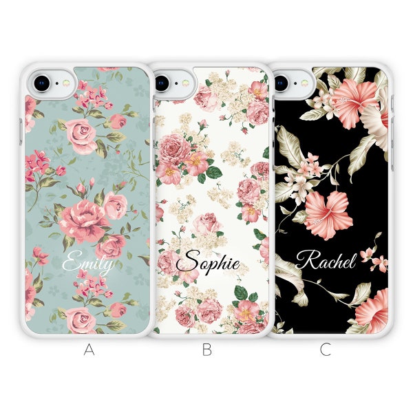 Personalised iPhone 8 Case iPhone 7 Case Floral Flower Custom Initials Name Rubber  Soft TPU Silicone White